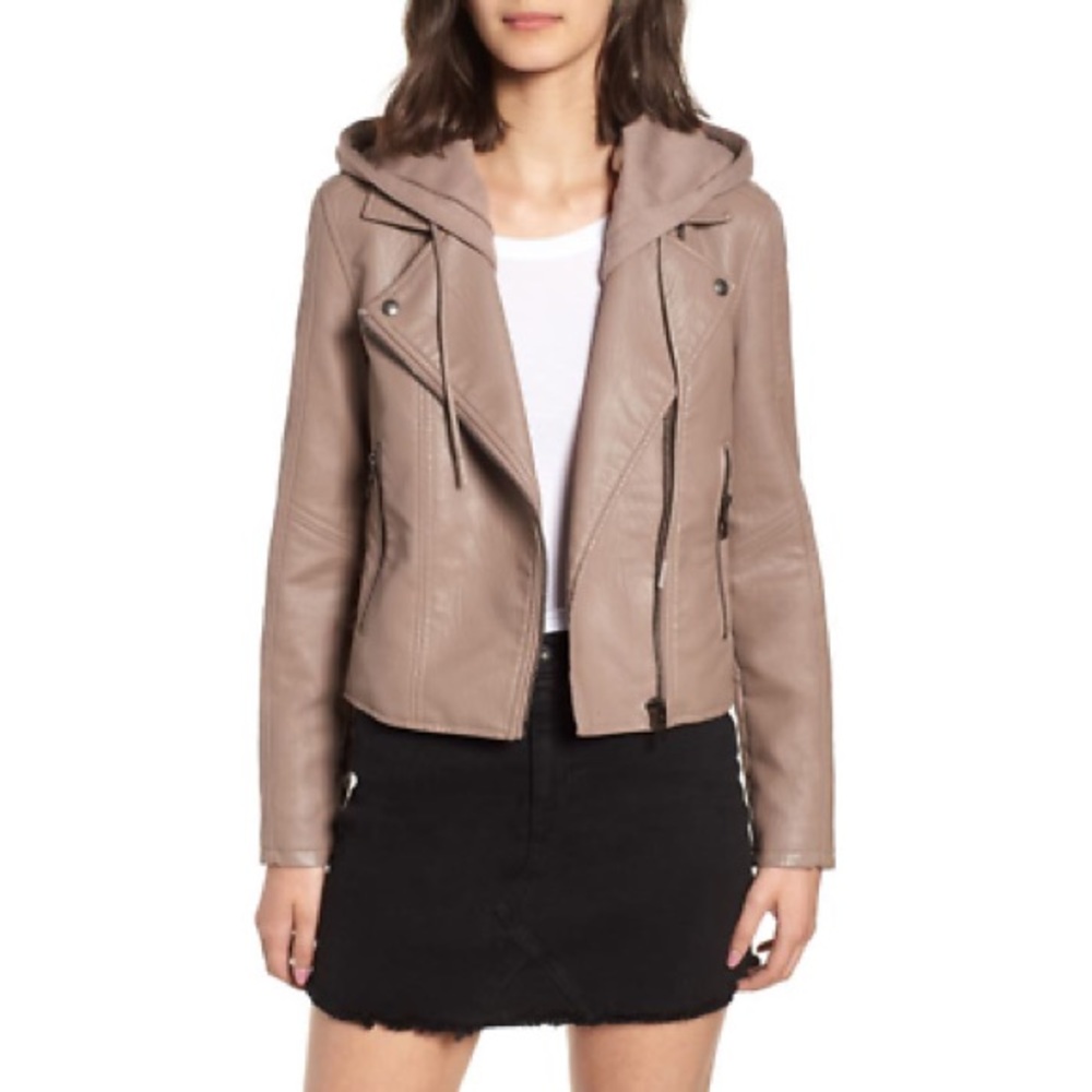Blanknyc Meant to Be Moto Jacket with Removable Hood Long Sleeve Brown